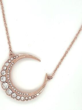 Crescent moon necklace, Rose gold with CZ stones